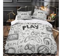 Video Game copripiumino stampa 3D microfibra morbida 3 Pezzi con federa Hand Drawn Gaming Doodles Set Di Copripiumino con federa soffice traspirante ultra morbido for adulti Single（135x200cm）