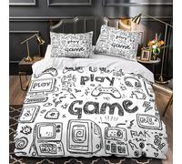 Video Game Doodles Set Di Copripiumino 3 Pezzi ultra microfibra motivo 3D con federa Hand Drawn Set Di Copripiumino cerniera traspirante morbido e comodo for bambini e adolescenti Double（200x200cm）