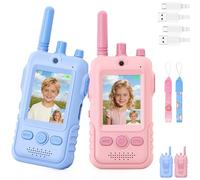 Video Walkie Talkie Bambini, 2 Walkie Talkie Ricaricabili con Display, Telecamera HD& Modificatore Vocale, Lunga Portata, Regalo per Bambini e Bambine dai 3 ai 12 Anni