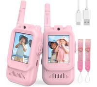 Video Walkie Talkie Bambini, Set da 2 Dispositivi Ricaricabili con Interfono Video, Giochi per Interni ed Esterni per Attività in Famiglia, Campeggio per Ragazzo e Ragazza dai 3 ai 12 Anni (Rosa/Rosa)