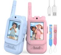 Video Walkie Talkie Bambini, Set da 2 Dispositivi Ricaricabili con Interfono Video, Giochi per Interni ed Esterni per Attività in Famiglia, Campeggio per Ragazzo e Ragazza dai 3 ai 12 Anni (Blu/Rosa)