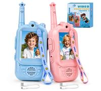 Video Walkie Talkie Bambini, Walkie Talkie Bambini 2 Pezzi Blu Rosa, Walkie Talkie Ricaricabili Lungo Raggio con Fotocamera Frontale Chat Cambia Voce, Giocattoli all'Aperto Regalo Bambini 3-12 Anni