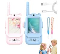 Video Walkie Talkie Per Bambini,Chiamata Bambini A Lungo Raggio,2 Confezioni Di Walkie-Talkie Con Display Bidirezionale Ricaricabile,Con Schermo E Cambia Voce,Regali Dai 3 Ai 10 Anni(Color:Blue+Pink)