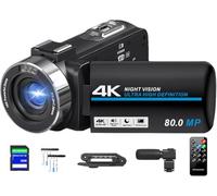 Videocamera 4K Ultra HD 80MP Vlogging Camera per YouTube 18X Digital Zoom Recorder IR Night Version 3 pollici IPS HD Screen con stabilizzatore portatile, microfono, scheda SD da 32 GB e telecomando