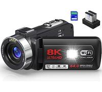 Videocamera 5K, videocamera da 64 MP, zoom digitale 18x, WiFi, visione notturna IR, telecamera per YouTube, touch screen, include scheda SD, microfono, 2 batterie, telecomando