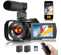 Videocamera 5K Videocamera Zoom Opitico 8X Telecamere Live Streaming Telecamere 64MP Vlogging per Youtube con visione notturna a colori, WiFi 3.6 '' IPS Touchscreen 270 ° Scheda da 32 GB Autofocus