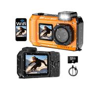 Videocamera d'azione impermeabile 8K, doppio schermo da 70 MP, profondità massima 10 m, Wi-Fi, SOS, colore arancione per immersioni.
