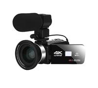 Videocamera Digitale Grandangolare UHD 4K Registrazione Video In Loop Notturna 48MP Time Lapse Fotografia Microfono Luce Di Riempimento Vlog Cam Scatta Nitida Fluida(NO SD Card,Black)
