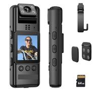 Videocamera DV portatile A23 Infrared Night Vision Mini Camera 1080P 180 Rotating Len Video Recorder Small Camcorder Police BodyCam Magnetic Clips(Camera 64GB)
