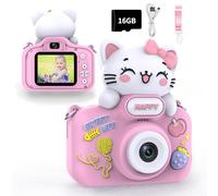 Videocamera per bambini da 3 a 12 anni, con custodia protettiva in silicone, con scheda SD da 16 GB (rosa)