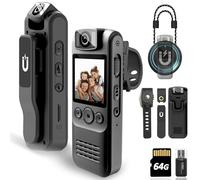 Videocamera per il corpo con registrazione audio e video, 64 GB 1080P HD Polizia Camera per la polizia per le telecamere da viaggio all'aria ultima intervento, con clip magnetica, registratore
