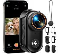 Videocamera POV 4K formato pollice - Mini action camera WiFi con scheda da 64 GB, schermo da 1,47” per passare dalla modalità orizzontale a quella verticale con un clic, supporto magnetico per vlog