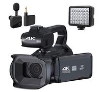 Videocamera, Ruota la videocamera Vlog con touch screen Videocamera 4K UHD for lo streaming live Webcam 64MP Fotocamere digitali con messa a fuoco automatica(64G SD Card,Wireless MIC Light)