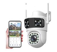 Videocamera Sorveglianza, Telecamera PTZ 4G/WiFi con tre obiettivi, rilevamento del movimento, visione notturna, resistente alle intemperie, telecamere di sicurezza IP CCTV for esterni(4G Camera)