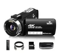 Videocamera, videocamera 4K da 56 MP, zoom 18x, rotazione a 270°, touchscreen con visione notturna a infrarossi, telecamera Wifi Vlogging per YouTube, scheda da 64 GB, anti-vibrazione, telecomando