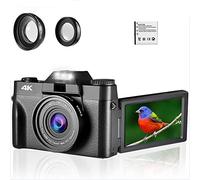 Videocamera, Videocamera digitale da 48 MP Videocamera Vlog 4K 3.0quot;Webcam digitale selfie con schermo ribaltabile a 180° for obiettivo macro grandangolare(32G TFCard,With Lens)