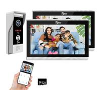 Videocitofono con cavo (4 fili) 1080P con schermo tattile da 10”, supporto per la registrazione automatica, visione notturna IR e rilevamento del movimento PIR, 2 monitor