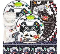 Videogiochi Feste Stoviglie Kit, Gioco Tema Festa Compleanno Includere 20 Piatto di Dim Sum, 20 Bicchieri di Carta, 20 Tovaglioli di Carta e 1 Tovaglie per Decorazioni Festa Compleanno