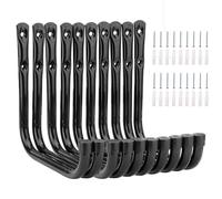 VIDETOL 10 ganci da parete per carichi pesanti, 20,5 x 18 cm, ganci da garage, colore nero, con viti estensibili e viti autofilettanti per garage, attrezzi, cantina