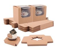 VIDETOL 100 pezzi di carta kraft per cupcake, 9 x 9 x 9 cm, scatola per torte, in cartone con finestra e inserti, marrone per torte, muffin e dessert