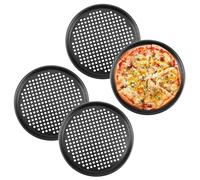 VIDETOL 4 teglie per pizza, rotonde, 32 cm, con rivestimento antiaderente, perforata, acciaio al carbonio, nero, per cuochi e amanti della pizza