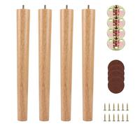 VIDETOL Confezione da 4 gambe per tavolo rotonde in legno, piedini per mobili in legno 40 cm con piastre di montaggio, gommini e viti, piedini in legno per mobili, divano, letto