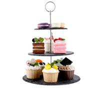 VIDETOL Etagère - Supporto per torta rotondo a 3 ripiani, in ardesia, 3 ripiani, nero per torte, dessert e frutta
