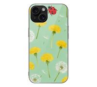 VIDI Coccinella e dente di leone compatibile per iPhone 15 custodia antiurto in vetro temperato custodia protettiva estetica sottile per donne uomini nero