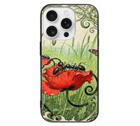 VIDI Linea di petali di formica compatibile per iPhone 16 custodia antiurto in vetro temperato custodia protettiva estetica sottile per donne uomini nero