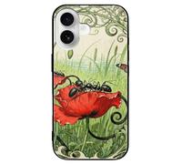 VIDI Linea di petali di formica compatibile per iPhone 16 custodia antiurto in vetro temperato custodia protettiva estetica sottile per donne uomini nero