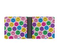 VIDI Portafoglio sottile per gli uomini colorato Happy Face Pattern Bifold portafogli tasca frontale porta carte di credito in pelle fermasoldi