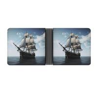 VIDI Portafoglio sottile per gli uomini Old Sailing Ship Bifold Portafogli Tasca Frontale Porta Carte di Credito In Pelle Fermasoldi