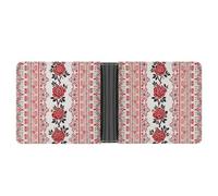 VIDI Portafoglio sottile per gli uomini stile ricamo ucraino rosa portafogli bifold tasca frontale porta carte di credito in pelle fermasoldi