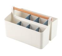 Vidifor Grande cestino portatile con manico, organizer in plastica con divisore regolabile per trucchi, cucito, matite colorate, blu