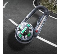 Vidonergy Bussola tascabile con termometro e moschettone, mini strumento di navigazione all'aperto per campeggio, escursionismo, avventure, in plastica nera, compatto, multifunzione (D)