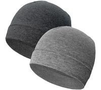 vidsel 100% Cotone Skull Caps per Uomini Donne Traspirante Notte Cap Sonno Cappelli Morbido Leggero Running Beanie Helmet Liner, 2 Grigio Scuro & Grigio Chiaro, Taglia unica