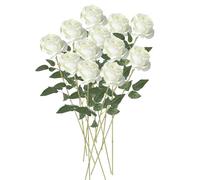 VIDSTW 12 Filiali Rose Finte per Decorazioni 52 Cm Bouquet Fiori Finti Fiori Artificiali con Foglie Verdi Rosa Finta Fiori Finti per Decorazioni per Casa Matrimonio Festa Giardino (Bianco)