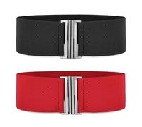 VIDSTW 2 Pezzi Cinture Donna Classico Retrò, Cintura Elastica Donna Regolabile Morbido e Confortevole, per Abiti, Gonne, Camicie, Jeans, Tute, Abiti da Sera, Maglioni (Nero+Rosso)