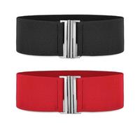 VIDSTW 2 Pezzi Cinture Donna Classico Retrò, Cintura Elastica Donna Regolabile Morbido e Confortevole, per Abiti, Gonne, Camicie, Jeans, Tute, Abiti da Sera, Maglioni (Nero+Rosso)