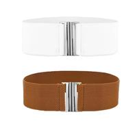 VIDSTW 2 Pezzi Cinture Donna Classico Retrò, Cintura Elastica Donna Regolabile Morbido e Confortevole, per Abiti, Gonne, Camicie, Jeans, Tute, Abiti da Sera, Maglioni (Bianco + Cammello)