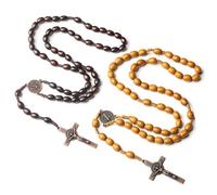 VIDSTW 2 Pezzi Rosario Donna Collana Rosario Collana Uomo Rosario Legno Rosario Cattolico Collana Croce Collana Rosario Rosario Collana per Santa Comunione Battesimo Messa Bibbia
