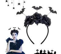 VIDSTW Halloween Cerchietto Capelli Donna, Decorazione di Halloween Fascia Capelli Donna, Cerchietti Halloween con Fiori Neri e Pipistrello, Accessori Halloween Donna Halloween Fascia Messicana