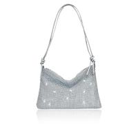 VIDSTW Strass Scintillanti Pochette Donna Elegante, Argento Classico e Versatile Tracolla Regolabile Borsa, Clutch Donna Alta Capacità per Feste, Banchetti, Matrimoni