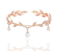 VIDSTW Tiara Elfica Coroncina Principessa Lucente Elfo Strass Corona Cristalli Tiara Principessa con Disegno Forma Foglia Costume Elfo Donna Accessori per Matrimonio Festa Compleanno (Oro Rosa)
