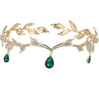 VIDSTW Tiara Elfica Coroncina Principessa Lucente Elfo Strass Corona Cristalli Tiara Principessa con Disegno Forma Foglia Costume Elfo Donna Accessori per Matrimonio Festa Compleanno (Verde)
