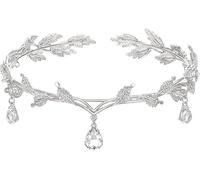 VIDSTW Tiara Elfica Coroncina Principessa Lucente Elfo Strass Corona Cristalli Tiara Principessa con Disegno Forma Foglia Costume Elfo Donna Accessori per Matrimonio Festa Compleanno (Argento)