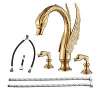 Vidugg Oro Swan Bagno Sink Rubinetto 3 Fori Widepspread Rubinetto da bagno Doppio Cigno Maniglie Bacino Rubinetto Lavandino Miscelatore Rubinetto Bagno Rubinetti Vanity Rubinetto Contemporaneo