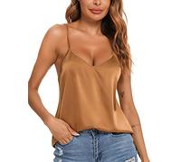 VIDUSSA Canotta da donna in raso con scollo a V, in seta, senza maniche, cachi, XXL