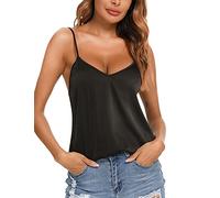 VIDUSSA - Canotta da donna in raso con scollo a V, in seta, senza maniche, Canottiera Sottogiacca Canottiere Canotte - nero - S