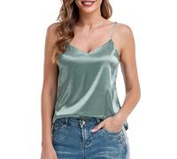 VIDUSSA Canotta estiva da donna con scollo a V, canotta estiva in raso, Verde, S